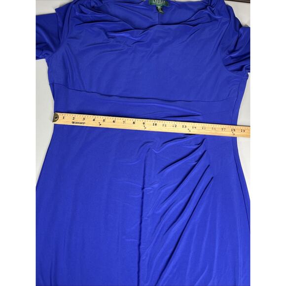 Lauren Ralph Lauren Ruched Sheath Dress 16W Royal Blue Cowl Neck Classic - Picture 9 of 14